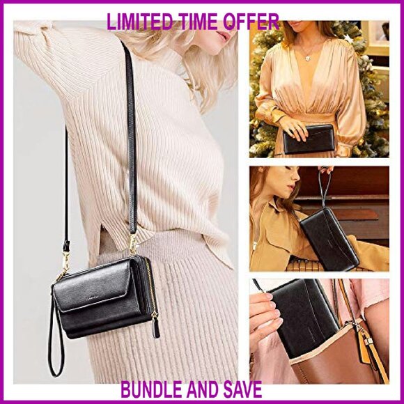 RFID Blocking Wristlet Crossbody Clutch with Multiple Compartments & Straps - Picture 4 of 8